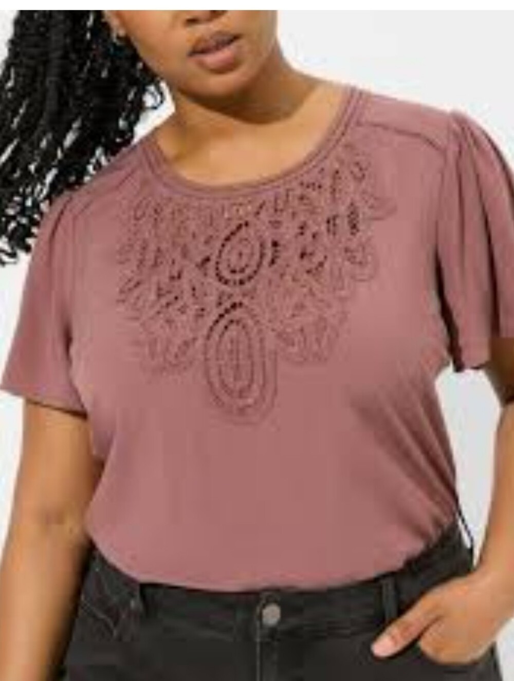 Torrid Plus Size Dusty Rose Crochet Yoke Short Sleeve Top Size 3 ( 3X/ 22-24)